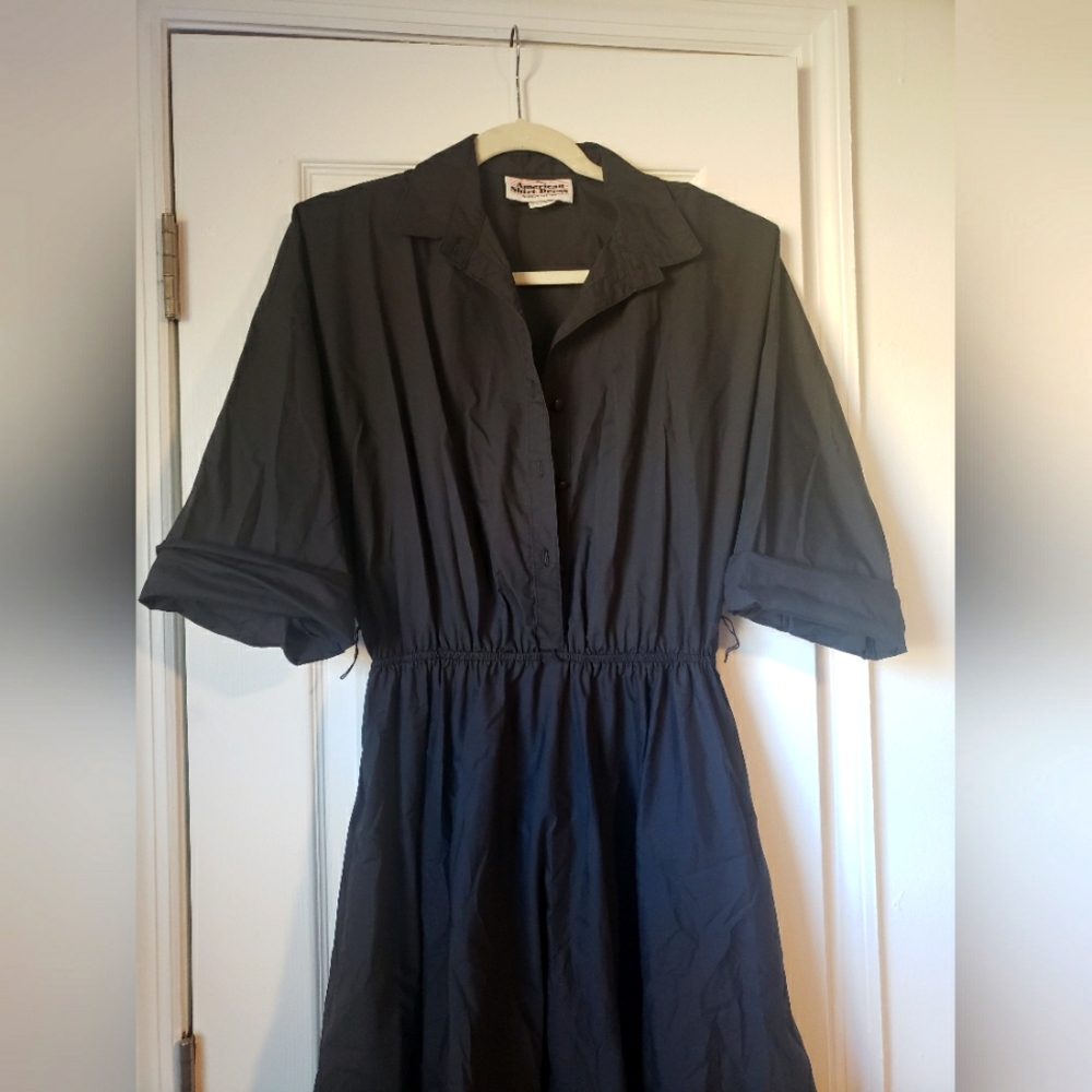 Vintage Black Button-Up Dress American shirt dress 13 14